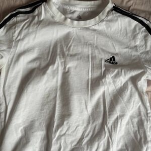 Adidas Men's White Tee with Black Stripes